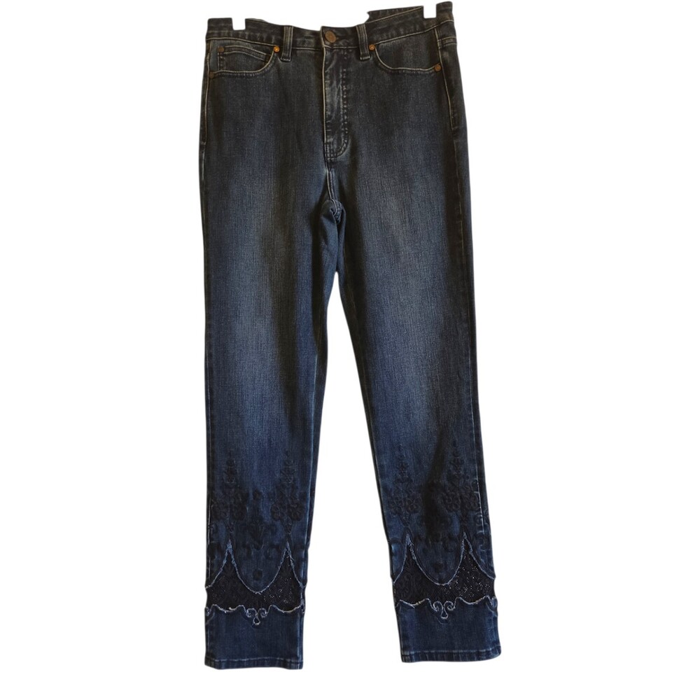 Soft Surroundings Size 6Tall  Dark Blue Embroidered Denim Pants
